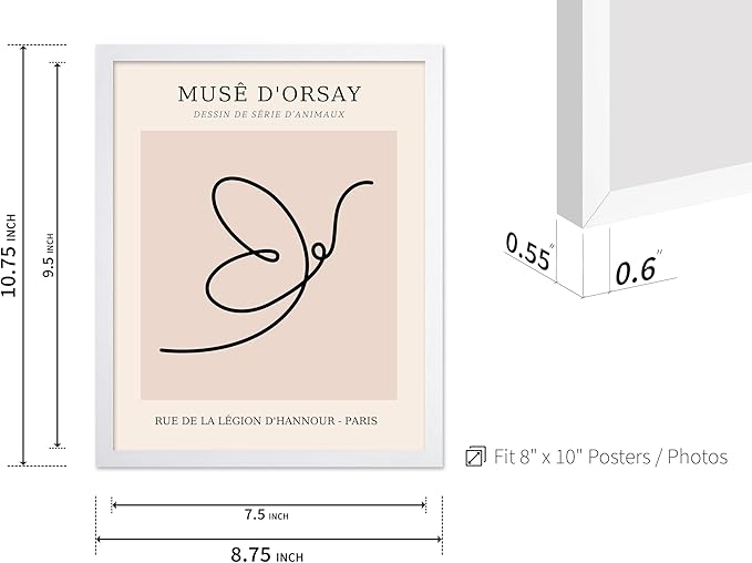 Poster Master Vintage Poster - Retro One Line Butterfly Drawing Print - Butterfly Line Art - Minimal Gift for Him, Her, Animal Lover - Abstract Decor for Home, Office, 8x10 White Framed