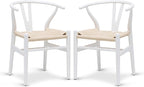 POLY & BARK Weave Dining Chairs – Mid-Century Modern Wishbone Dining Chairs with Arms, Solid Wood Frame, Indoor Use – White – Set of 2 - Ideal for Dining Room, Kitchen or Stylish Accent Setting