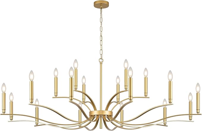 18 Light Gold Living Room Chandelier High Ceiling Foyer Candle Chandelier Large Modern Brass 59in Metal Chandeliers Hanging Light for Master Bedroom Dining Room Light Fixture Over Table
