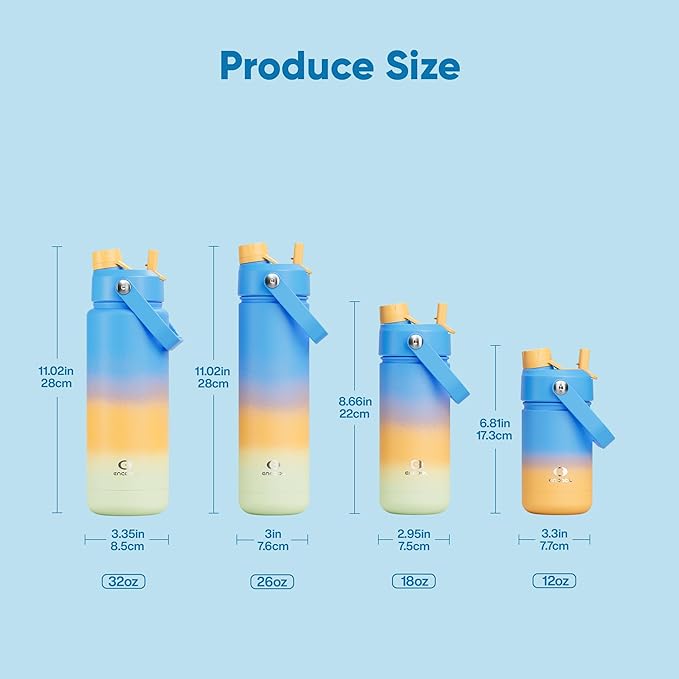 Insulated Water Bottle with Straw Stainless Steel Water Bottle, Leak-Proof, BPA-Free, Double Wall Vacuum Keeps Cold for 24 Hours for Sports, Travel, School (18 oz, Sunny Breeze)