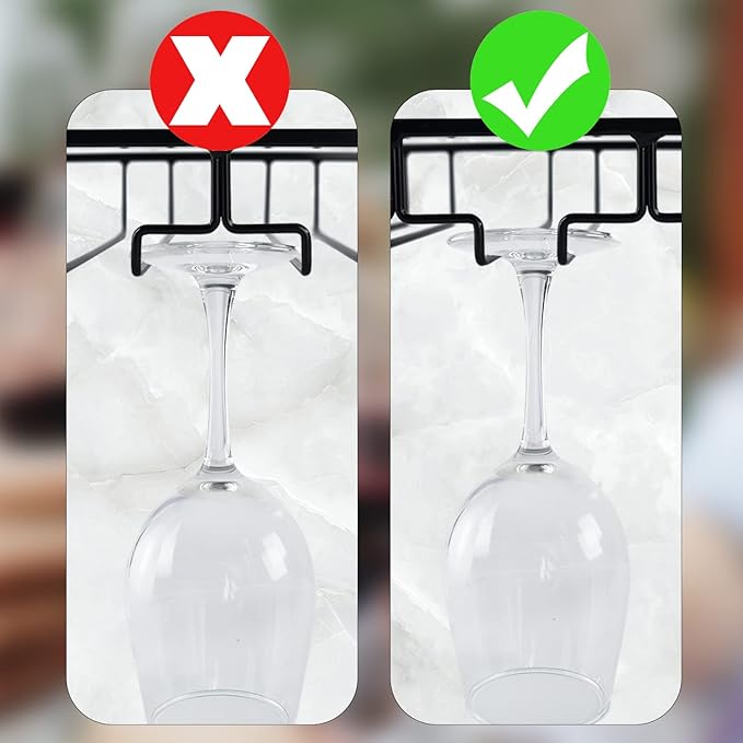 4 Rows Wine Glass Rack Under Cabinet Hanging Stemware Wine Glass Holder Under Shelf Wire Wine Glasses Racks Hanger for Bar, Kitchen (1, 4 Rows)
