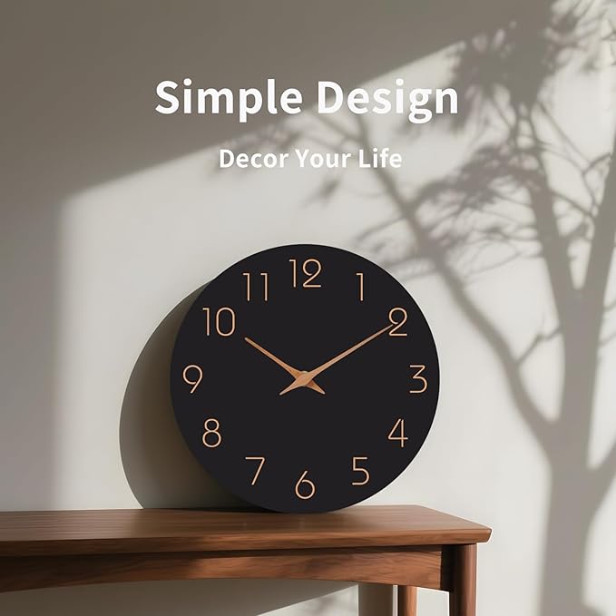 Mosewa Large Wall Clock 16 Inch Black Battery Operated Silent Non Ticking Simple Minimalist Rose Gold Numbers Clock Decorative for Bedroom Living Room Kitchen Home Office