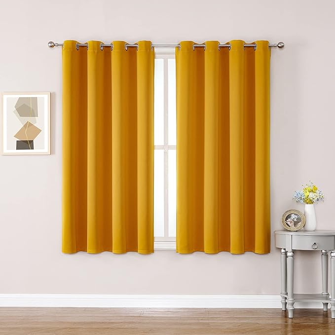 ChrisDowa Grommet Room Darkening Curtains for Bedroom and Living Room - 2 Panels Set Thermal Insulated Blackout Curtains (Mustard Yellow, 52W x 63L)