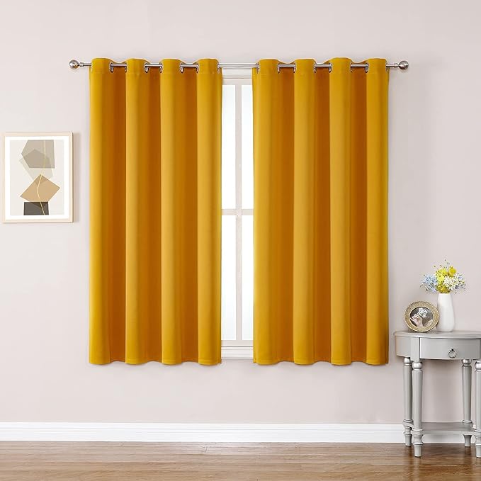 ChrisDowa Grommet Room Darkening Curtains for Bedroom and Living Room - 2 Panels Set Thermal Insulated Blackout Curtains (Mustard Yellow, 52W x 54L)