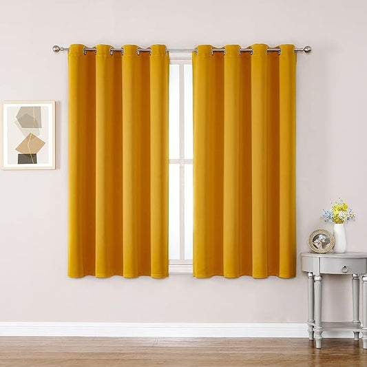 ChrisDowa Grommet Room Darkening Curtains for Bedroom and Living Room - 2 Panels Set Thermal Insulated Blackout Curtains (Mustard Yellow, 52W x 45L)