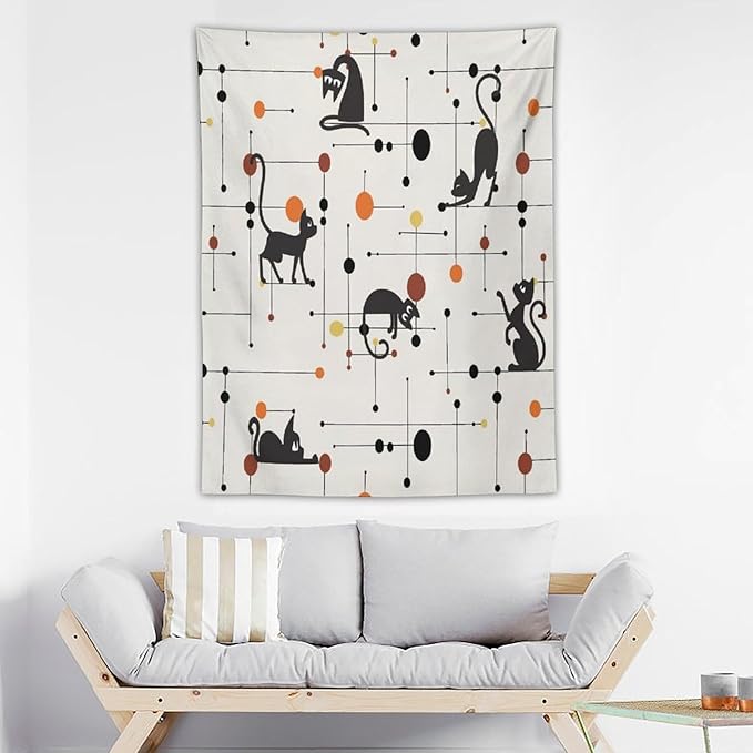 ICMOLYYENLO Abstract Cat Tapestry, Medieval Abstract Atomic Star Cat Vintage Home Wall Hanging Art Tapestry for Bedroom Living Room Dormitory 60x80 Inch