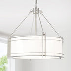 16.3''Drum Chandelier 3-Light Brushed Nickel Modern White Fabric Chandeliers Adjustable Drum Pendant Light for Dining Room Kitchen Island Hallway Living Bedroom