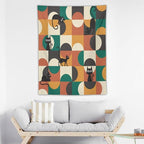 ICMOLYYENLO Boho Medieval Cat Tapestry, Abstract Atomic Starburst Geometric Aesthetic Art Wall Hanging For Bedroom Living Room Dormitory 40x60 Inches