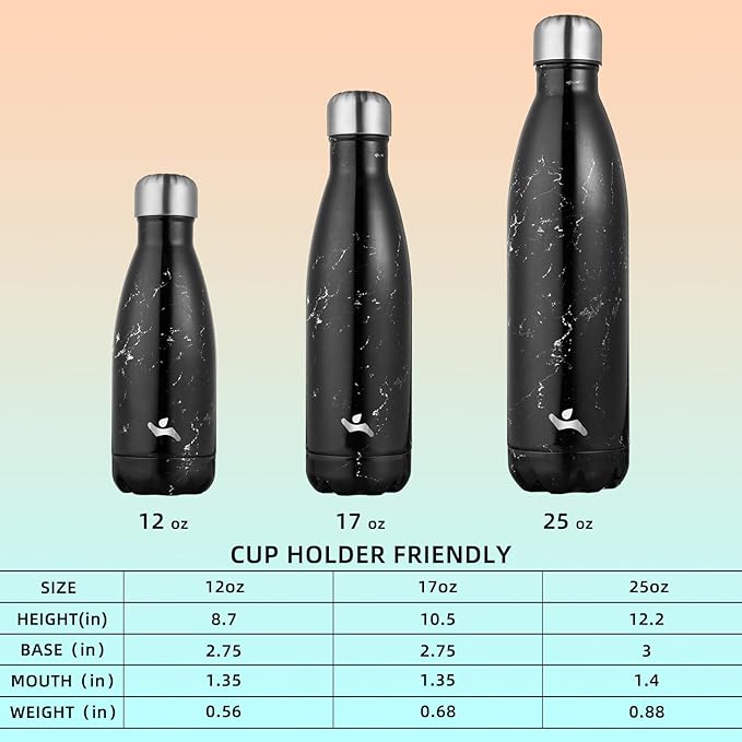 Insulated Water Bottles,12 oz Double Wall Stainless Steel Vacumm Metal Flask for Sports Travel,Marble Midnight