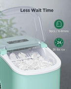Silonn Countertop Ice Maker, 9 Cubes Ready in 6 Mins, 26lbs in 24Hrs, Self-Cleaning Ice Machine with Ice Scoop and Basket, 2 Sizes of Bullet Ice for Home Kitchen Office Bar Party, Green