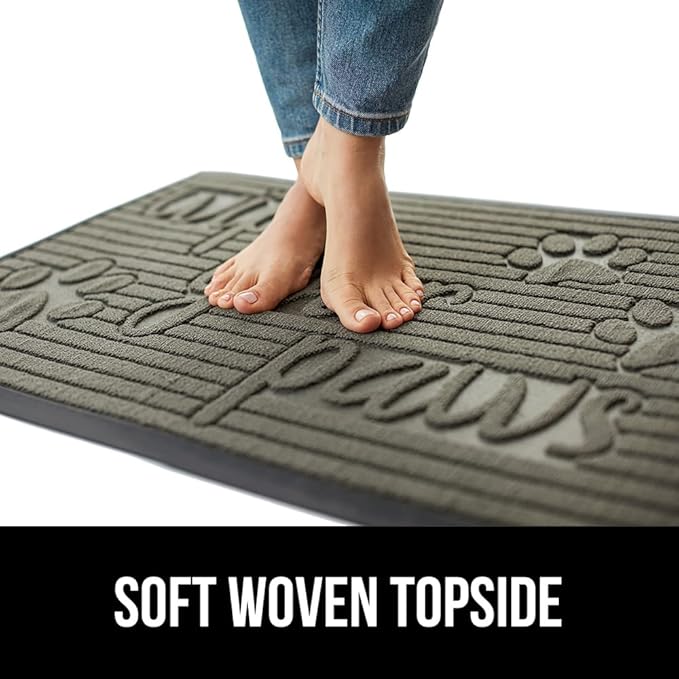 GORILLA GRIP 100% Waterproof All-Season WeatherMax Doormat, 47x35, US Designed Natural Rubber, Stain and Fade Resistant, Low Profile Indoor Outdoor Door Mats, Easy Clean Patio Mat, Stone Paws