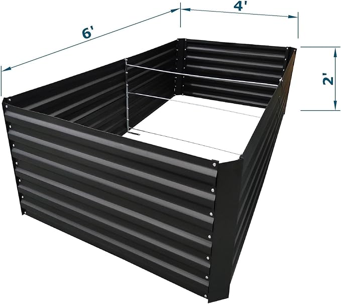 6x4x2FT Metal Raised Garden Bed Kit, Galvanized Outdoor Garden Bed Planter Box for Vegetables, Flowers, Herbs, Succulents and More, Black