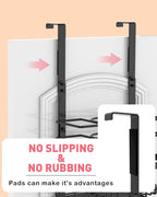REFLYING Over-the-Door Hairdryer and Styling Tool Organizer, Metal, Black, 3 Compartments, 8 Hooks, 15"H x 10"W x 4.7"D