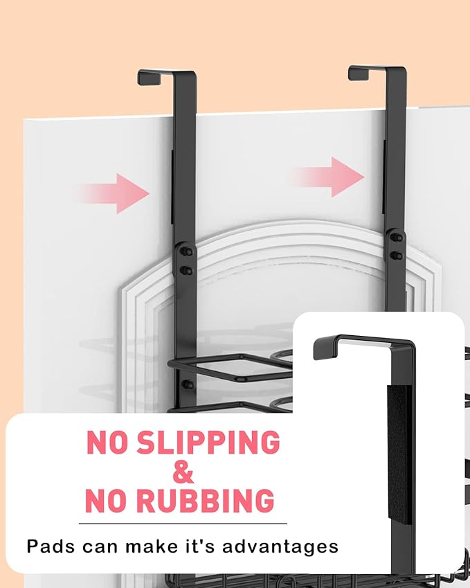 REFLYING Over-the-Door Hairdryer and Styling Tool Organizer, Metal, Black, 3 Compartments, 8 Hooks, 15"H x 10"W x 4.7"D