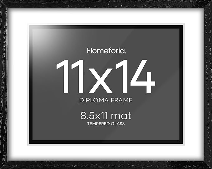 Homeforia 11x14 Diploma Frame Black Wood, High End Black Oak 11 x 14 Certificate Frames with Mat 8.5x11, 14x11 Wooden Document Matted Frame, Award Graduation Frames, Tempered Glass, Wall Kit, Set of 1