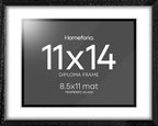 Homeforia 11x14 Diploma Frame Black Wood, High End Black Oak 11 x 14 Certificate Frames with Mat 8.5x11, 14x11 Wooden Document Matted Frame, Award Graduation Frames, Tempered Glass, Wall Kit, Set of 1