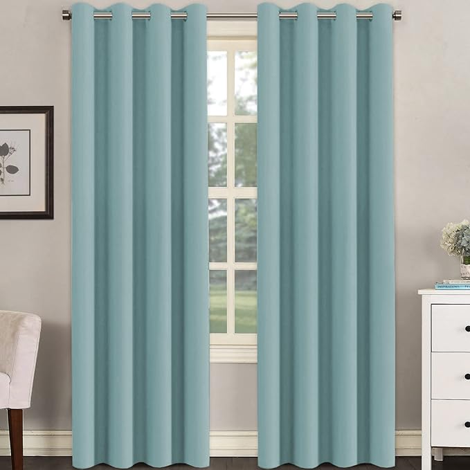 H.VERSAILTEX Premium Blackout Thermal Insulated Room Darkening Curtains for Bedroom/Living Room - Classic Grommet Top (2 Panels, Mineral Blue, 52 Inch by 96 Inch)