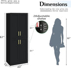 Tall Storage Cabinet with Doors & Shelf for Bathroom, Living Room, Entryway - Black