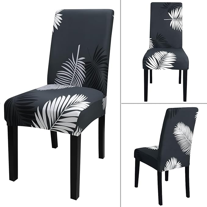 JQinHome Chair Covers for Dining Room Set of 6, High Stretch Removable Washable Parsons Chair Slipcover for Home Party Hotel Wedding Ceremony (Plume Black,6PCS)