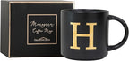 COLLECTIVE HOME - Monogram Ceramic Mugs, 15 oz Golden Initial Black Coffee Cups, Elegant Alphabet Tea Mugs, Elegant Personalized Mug with Gift Box, Unique Mug with Double Side Capital Lette (H)
