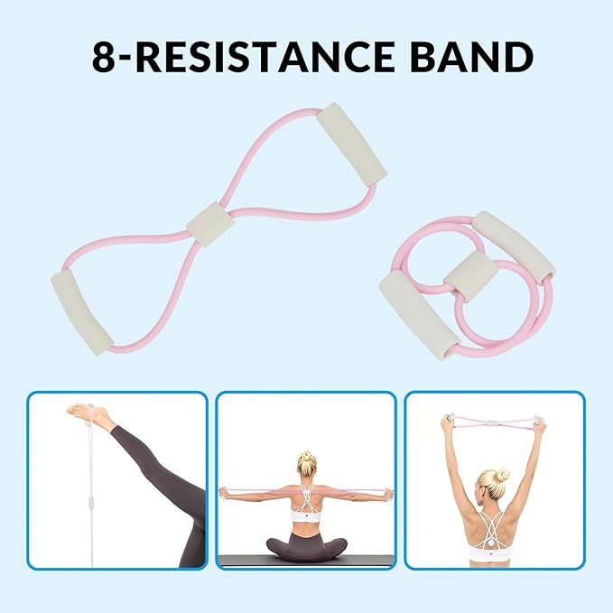 7 in 1 Foam Roller,Products Include Foam shafts,Muscle Roller Bars,Leg Massagers,Fascia Balls,Stretch Bands,8-Shaped Resistance Bands,are Used for Full-Body Relax,Yoga(White Pink Blue) (Pink)