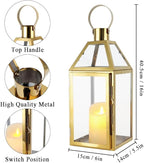 JHY Design Gold Decorative Lanterns 16" H Stainless Steel Candle Lanterns with Tempered Glass for Indoor Outdoor Events Parities and Weddings