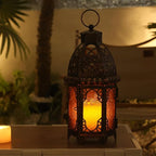 NEEDOMO 12.8'' Moroccan Lanterns Decorative Indoor & Outdoor, Vintage Christmas Candle Holder, Metal Lanterns Decorative, Table, Patio, Porch, Shelf, Christmas Spring Halloween Home Decor (Amber)
