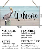 Rustic Hanging Welcome Wood Sign, 12 * 6inch - Farmhouse Porch Wall Art