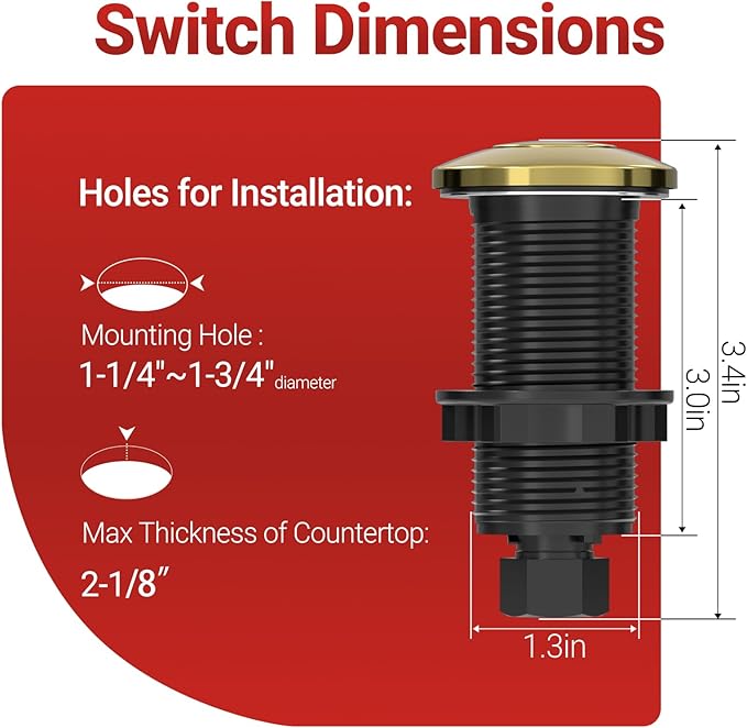 APIELE Garbage Disposal Air Switch Kit, Sink Top Push Button Switch for Food Waste Disposer, UL Listed 3.6" Long On/Off Air Button (Matte Rose Gold)
