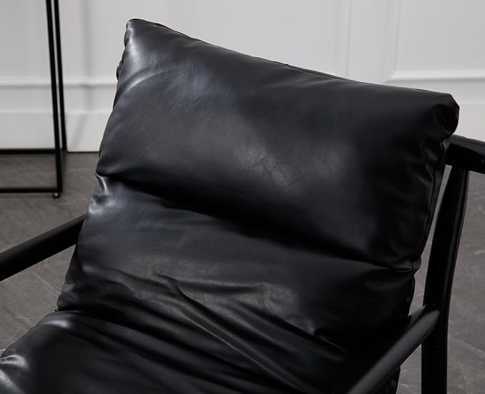 Modern Sling Accent Chairs Set of 2 - Black PU Leather Upholstered