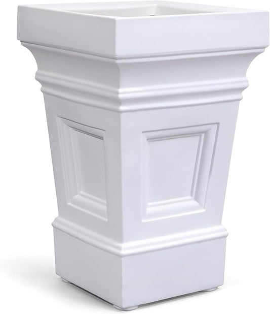 Step2 Atherton Square Planter, Large Planters for Outdoor Plants, Gardening and Flower Pot for Patio or Porch, Efficient Drainage, Durable Plastic, Classic White