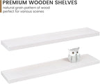 Floating Shelves 36 Inches Long - 8 Inch Deep Rustic Premium Solid Pine Wood for Storage - Farmhouse Wall Mounted for Living Room - Heavy-Duty Metal Bracket - 36" W x 8" D - Set of 2 - White Color