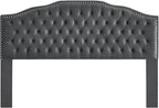 24KF Upholstered Button Tufted King Size Headboard with Nailhead Trim, Soft Velvet Fabric Headboard King/Cal King Size -Dark Gray
