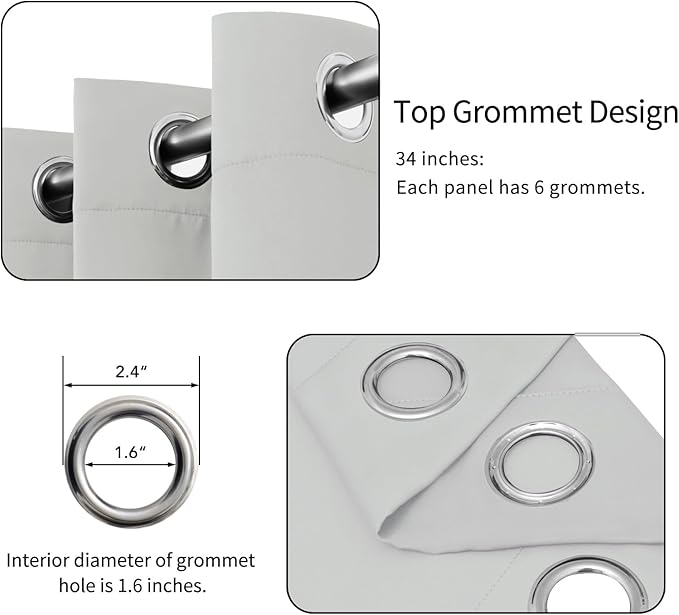 Easy-Going Blackout Curtains for Bedroom, Solid Thermal Insulated Grommet and Noise Reduction Window Drapes, Room Darkening Curtains for Living Room, 2 Panels (34x45 in, Greyish White)