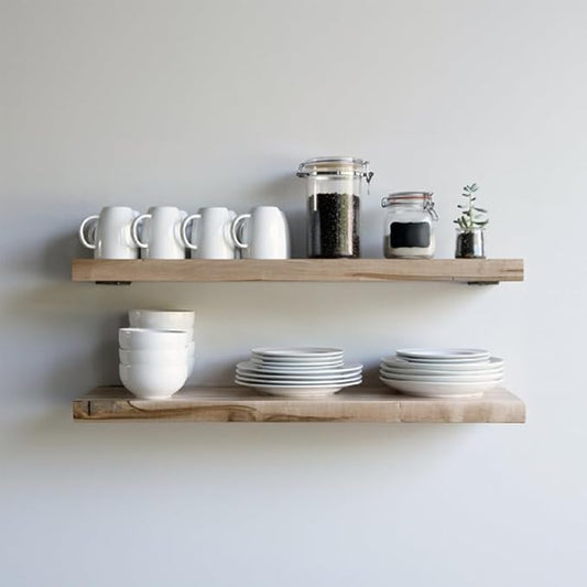 Urban Legacy Deep Floating Shelves | Wormy Maple with Furniture Grade Clear Coat | Low Profile Brackets | Set of 2 (48" x 11" x 2")