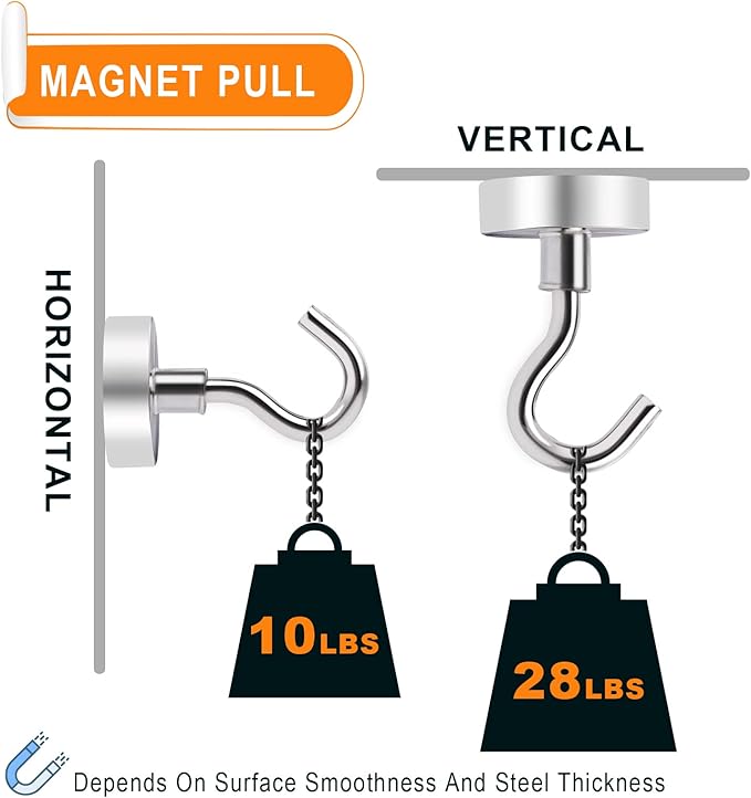 MIKEDE Magnetic Hooks Heavy Duty, 28Lbs Neodymium Magnets with Hooks for Refrigerator, 10Pcs Strong Cruise Hooks for Hanging, Magnetic Hanger for Grill, Toolbox, Storage