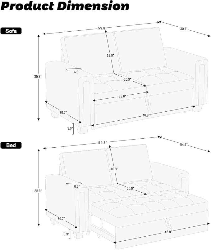 Belffin Modular Sectional Sleeper Sofa with Pull Out Couch Bed Modular Sleeper Loveseat Sectional Sofa Velvet Fabric for Living Room Apartment Grey