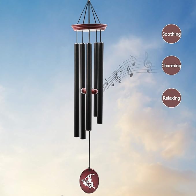 Wind Chimes for Outside, WindChimes Outdoor Tuned Soothing Melody, Windchime Gifts for Mom/Grandma,Wind Chimes Outdoor Decoration, Patio, Garden, Yard. (33" Red Butterfly)