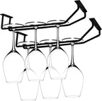 10.8 Inch Black Wine Glass Rack, Under Cabinet Wine Glass Holder Stainless Steel Stemware Rack - Hanging Stemware Holder for Cabinet Kitchen Bar, Set of 2