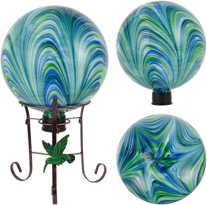 10" Diameter Gazing Ball with 8.5" Metal Stand Indoor Outdoor Glass Globe Sphere Festive Decor Yard Ornament Gazing Balls for Garden,Home,Lawn,Patio,Porch,Birthday Gift for Women(Green)