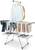 Tangkula Foldable Clothes Drying Rack, 2-Tier Laundry Drying Rack w/Tall Hanging Bar, Height Adjustable Gullwing, Freestanding Garment Stand for Indoor Outdoor Use
