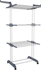 HOMIDEC Clothes Drying Rack, Oversized 4-Tier(67.7" High) Foldable Stainless Steel Drying Rack Clothing, Movable Drying Rack with 4 castors, 24 Drying Poles and 14 Hooks for Bed Linen, Clothing, Grey