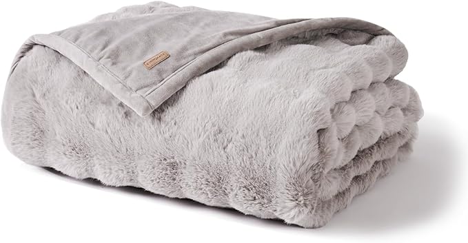 EVERGRACE Ultra Soft Luxury Fluffy Ridgeline Faux Rabbit Fur Throw Blanket, Thick Warm Bubble Throw for Bed, Cozy Plush Reversible Blankets for Couch, Chair, Sofa, Taupe, 60x80 Inches, 870 GSM
