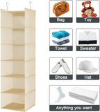 MAX Houser 6 Tier Shelf Hanging Closet Organizer, Closet Hanging Shelf with 2 Sturdy Hooks for Storage,2 Pack, Foldable (Yellow)