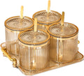 Acrylic Condiment Spice Jars,Condiment Spice Box With Lids and Spoons and Tray,Clear Plastic Condiment Canisters,Seasoning Box 4 Pack,Seasoning Box Set for Kitchen to Storage Salt,Paprika,Sugar