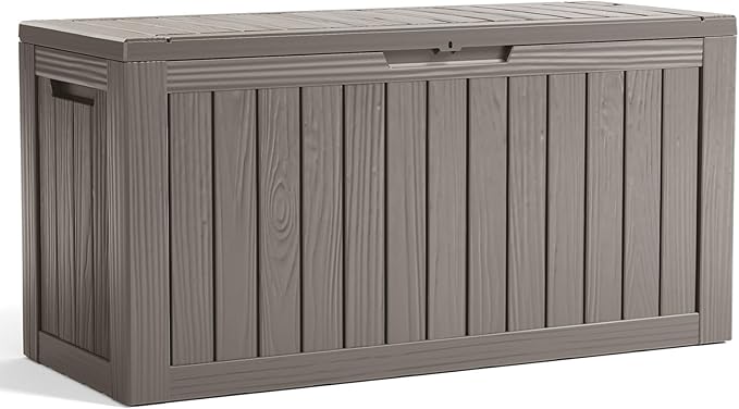 80 Gallon Resin Deck Box, Lockable Patio Outdoor Storage Box for Furniture, Garden Tools and Tools Storage, Waterproof Outside Storage Boxes - Grey