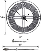 24 inch Large Wall Clock Decorative Metal Retro Oversized Clocks Decor for Home Farmhouse Living Room