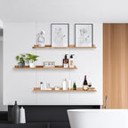 AZSKY Picture Ledge Shelf Wall Ledge Floating Shelves for Photo Frames Kids Book Shelves Wall Mounted Burnt Wall Display Shelf Wooden Frame Ledge 48 Inches Set of 3 Bathroom Organizer Shelves