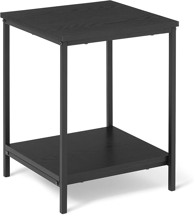 Amazon Basics - End Table with Bottom Shelf, Living Room Side Table, Steel Frame, Wooden Black