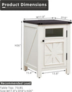 JXQTLINGMU Farmhouse End Table with Charging Station, 18'' Rustic Nightstand with Barn Door & Adjustable Shelf, Wooden Sofa Side Table with 3-Tier Storage for Living Room, Bedroom, White